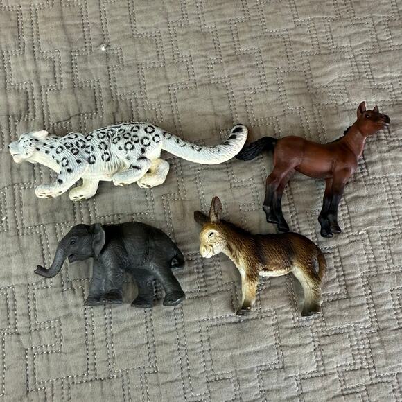Schleich Lot of 4 Farm Zoo Animal Figures Horse Donkey Elephant Snow Leopard - Picture 2 of 10